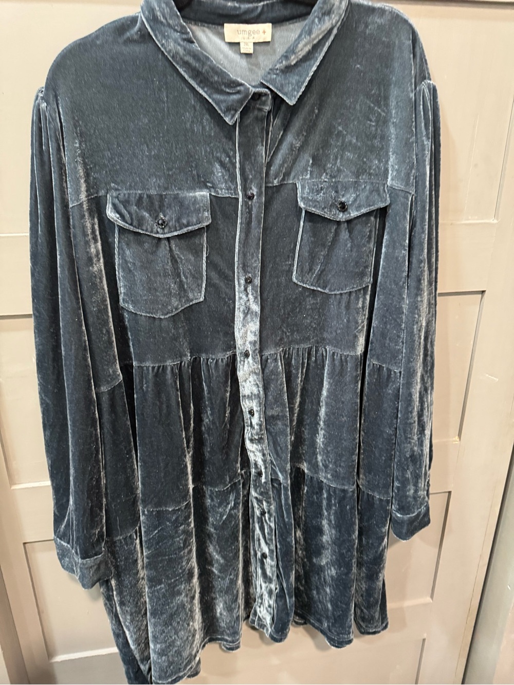 Umgee Button-Front Shirt Dress in Sapphire Blue